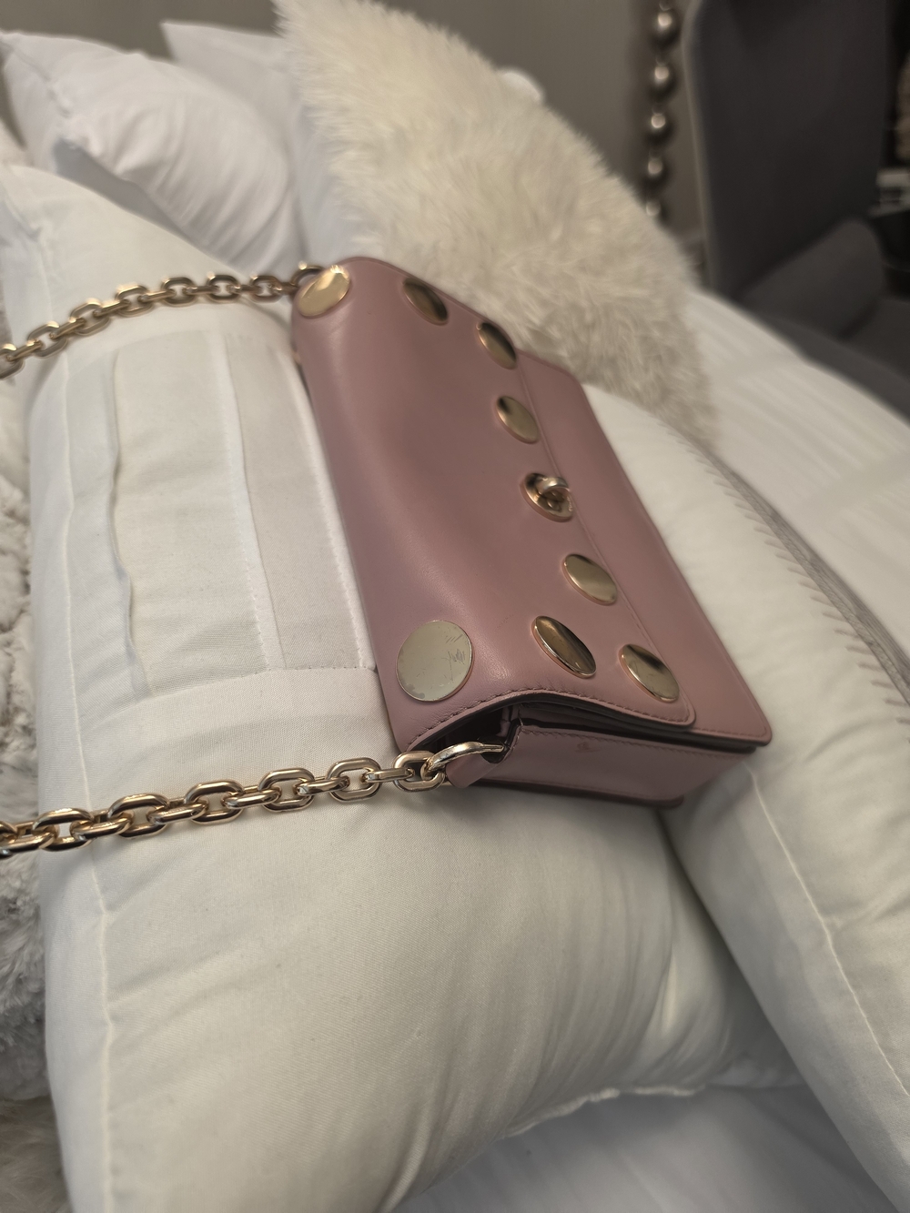 Michael Kors Blush Pink Studded Chain Shoulder Bag Gold Hardware